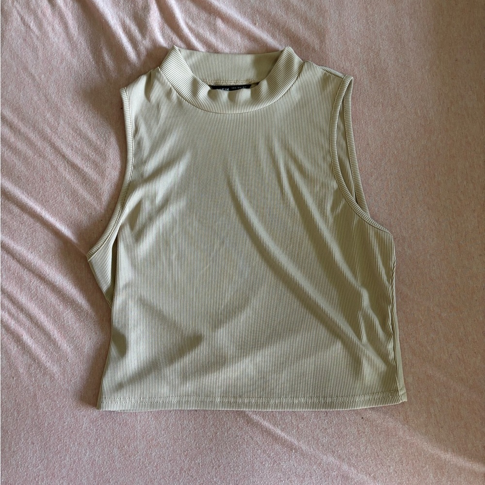 SHEIN Ribbed Mock Neck Sleeveless Tank - Light Cream